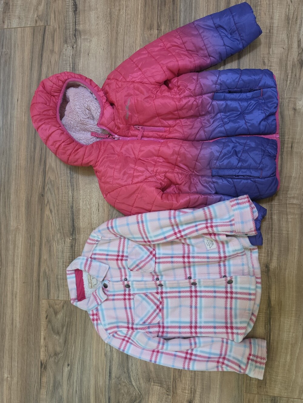 Weatherproof Winter Flanel Shirt + Eddie Bauer Jacket Pink Puffer